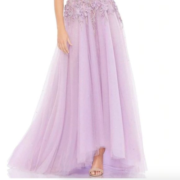 MAC DUGGAL 11207 EMBELLISHED FLORAL APPLIQUE HIGH LOW LILLAC GOWN sz 2 - Picture 6 of 7